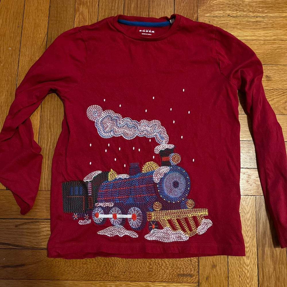 Mini Boden Red Train Graphic Kids Shirt